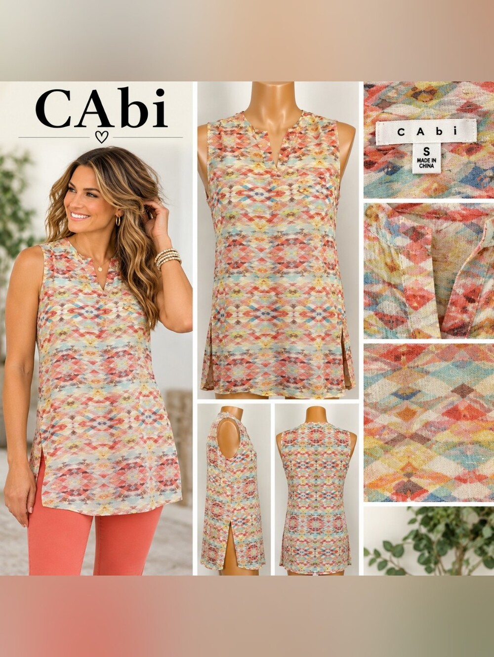 CAbi Sleeveless Multicolor Geometric Shift Dress